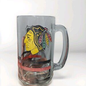 (1992) VINTAGE NHL Discont Chicago Black Hawks Glass Drinking-Mug/Made in Canada